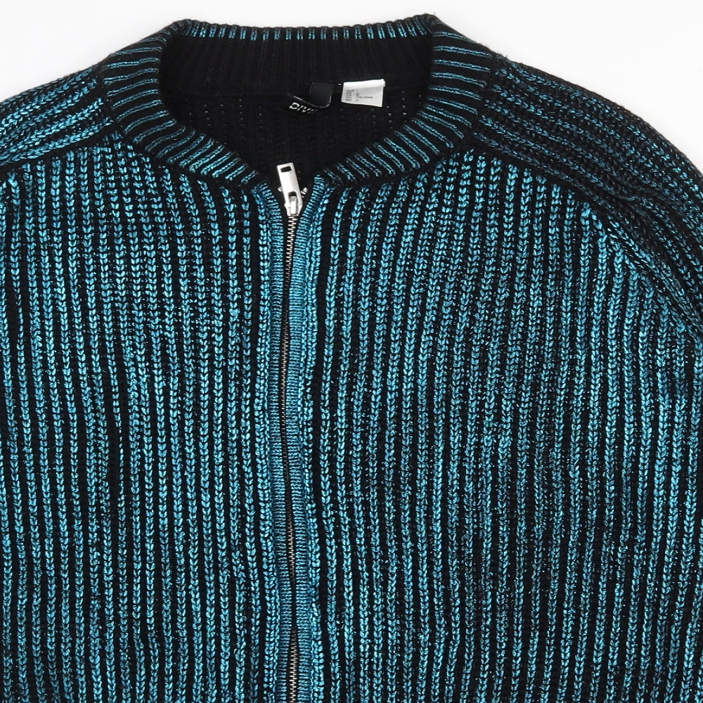 H&M Womens Blue Crew Neck  Acrylic Full Zip Jumper Size L