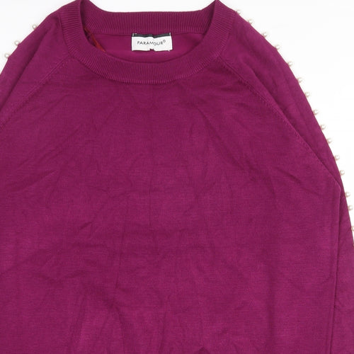 Paramour Womens Purple Round Neck  Viscose Pullover Jumper Size L