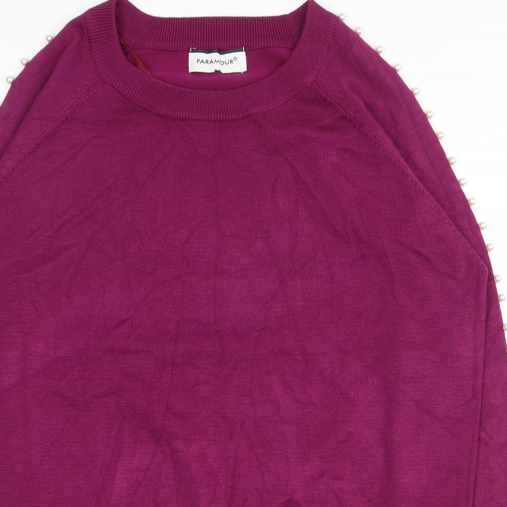 Paramour Womens Purple Round Neck  Viscose Pullover Jumper Size L
