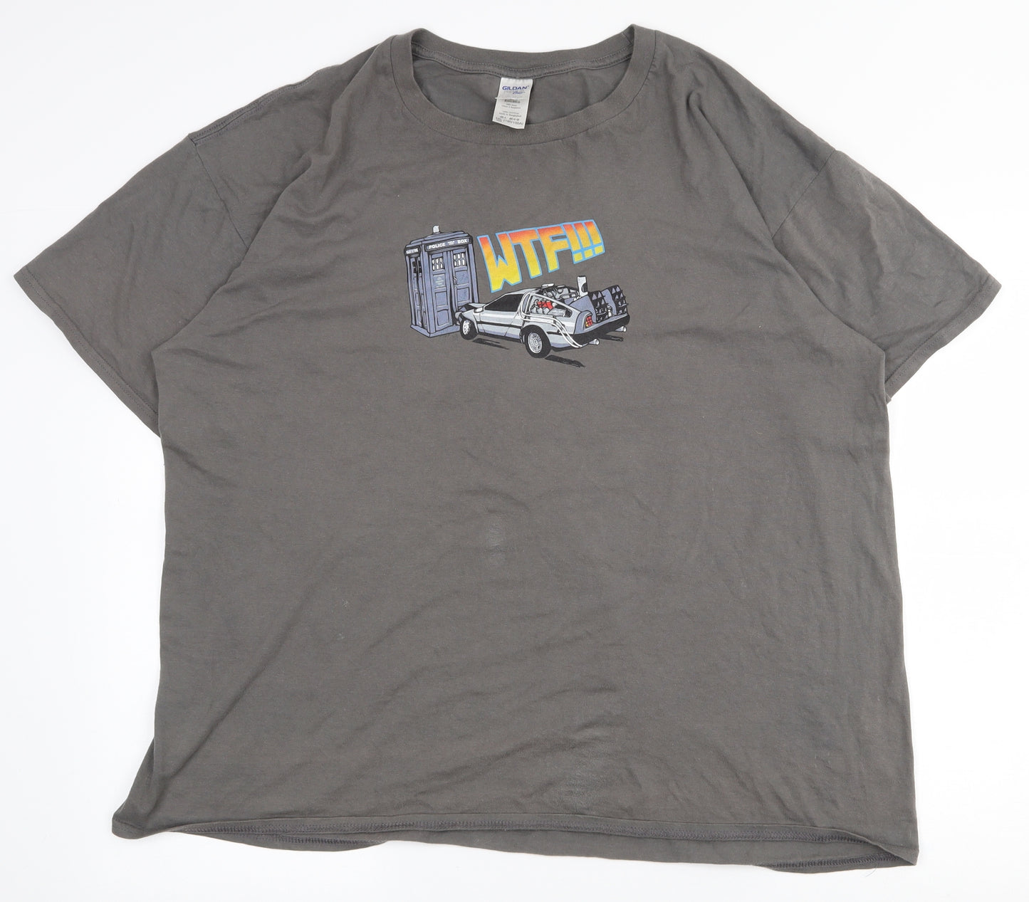 Gildan Mens Grey  Cotton  T-Shirt Size 3XL Round Neck