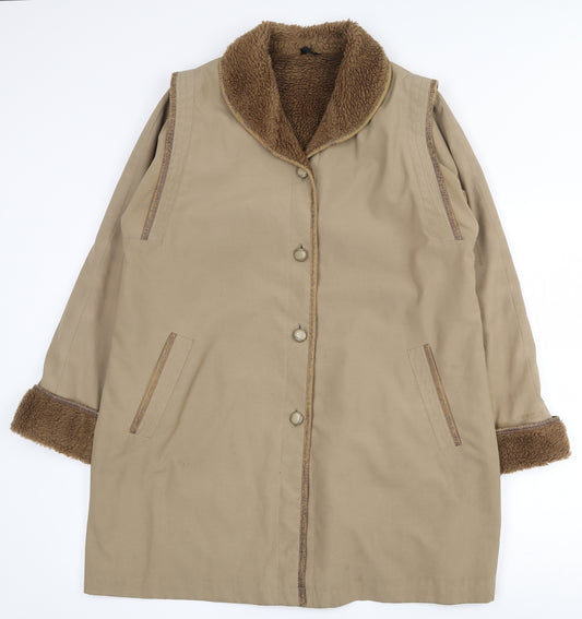 Front view of Breckmoor women’s brown jacket, size UK 12, button