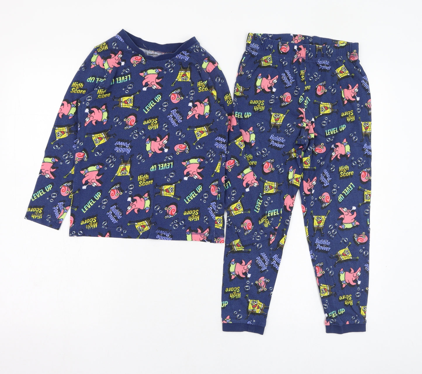 George Boys Blue Solid Cotton  Pyjama Set Size 5-6 Years  Pullover - Spongebob