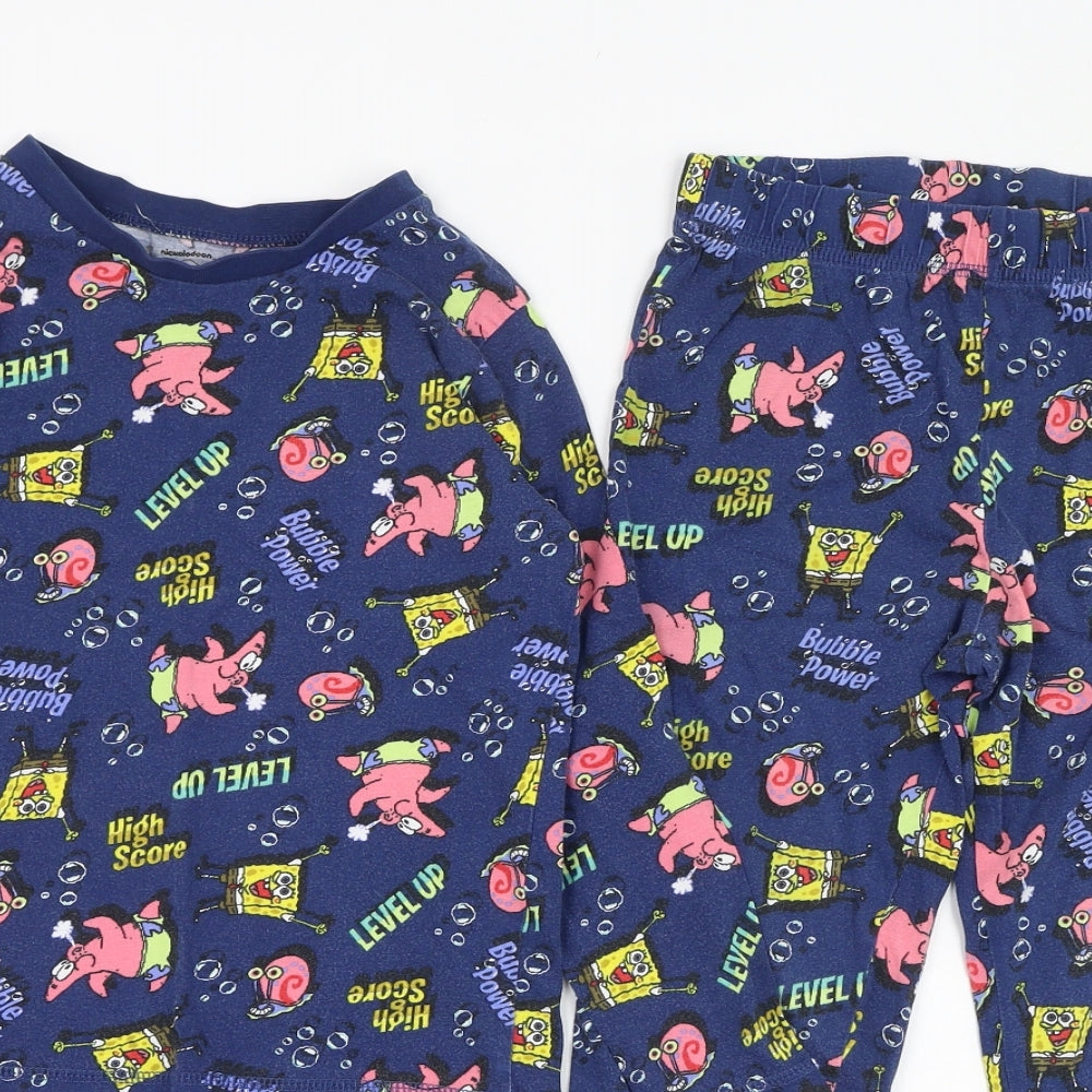 George Boys Blue Solid Cotton  Pyjama Set Size 5-6 Years  Pullover - Spongebob