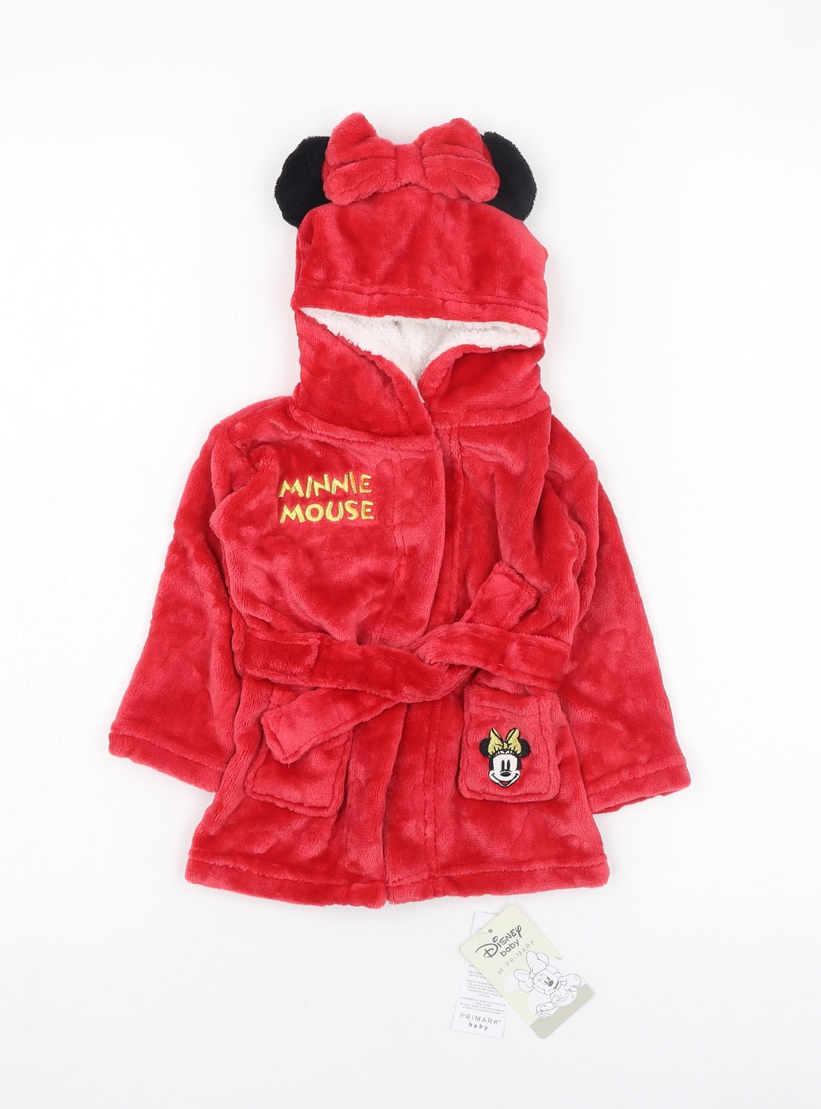Primark Girls Red Solid Polyester Kimono Gown Size 6-9 Months  Tie - Minnie Mouse