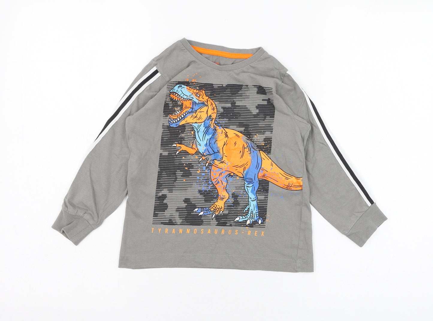 Matalan Boys Grey  Cotton Basic T-Shirt Size 6 Years Round Neck Pullover - Dinosaur