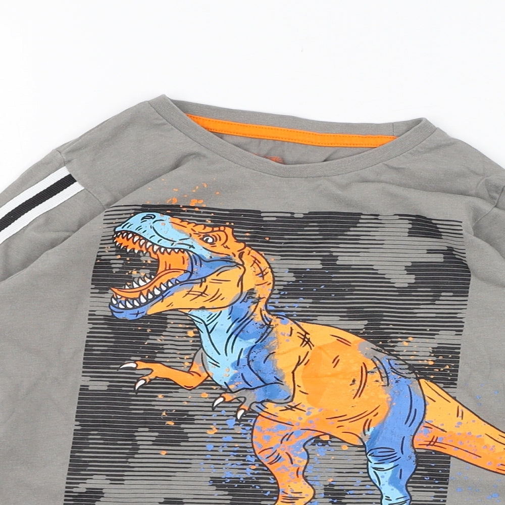 Matalan Boys Grey  Cotton Basic T-Shirt Size 6 Years Round Neck Pullover - Dinosaur