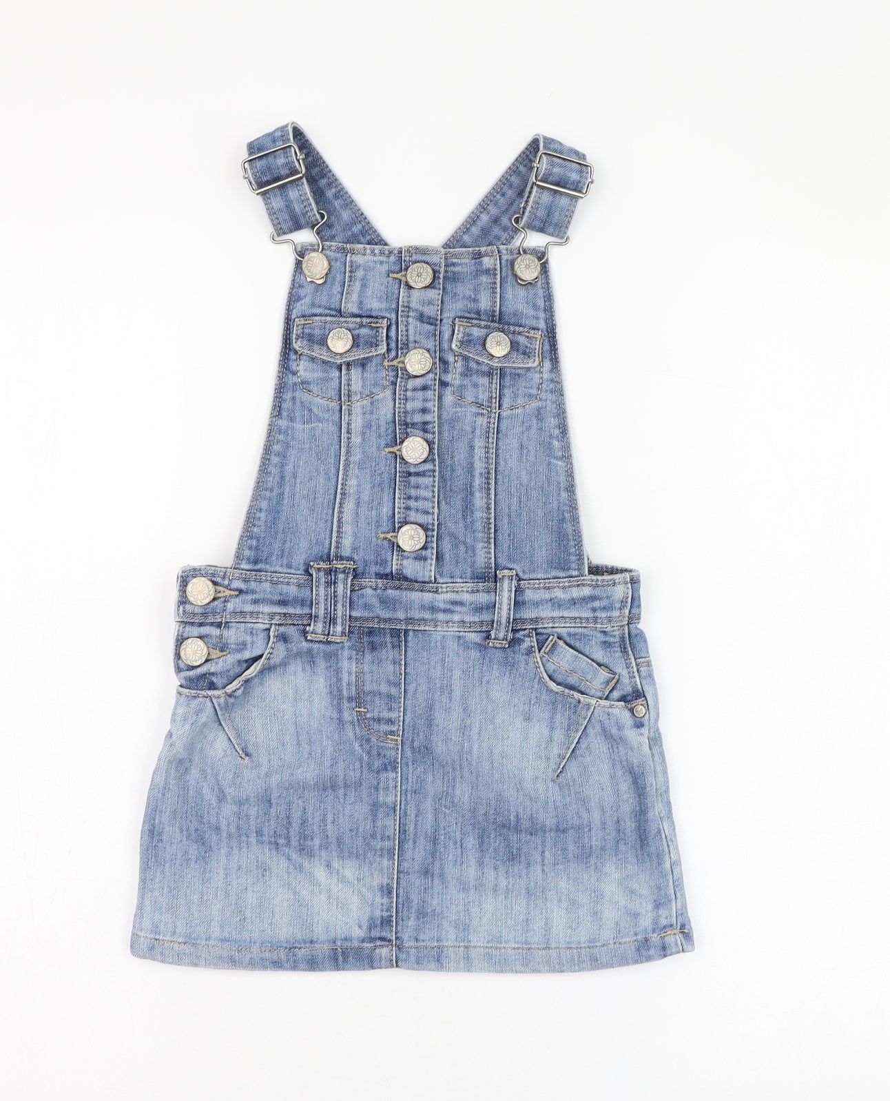 NEXT Girls Blue  Cotton Pinafore/Dungaree Dress  Size 6 Years  Sweetheart Hook & Eye