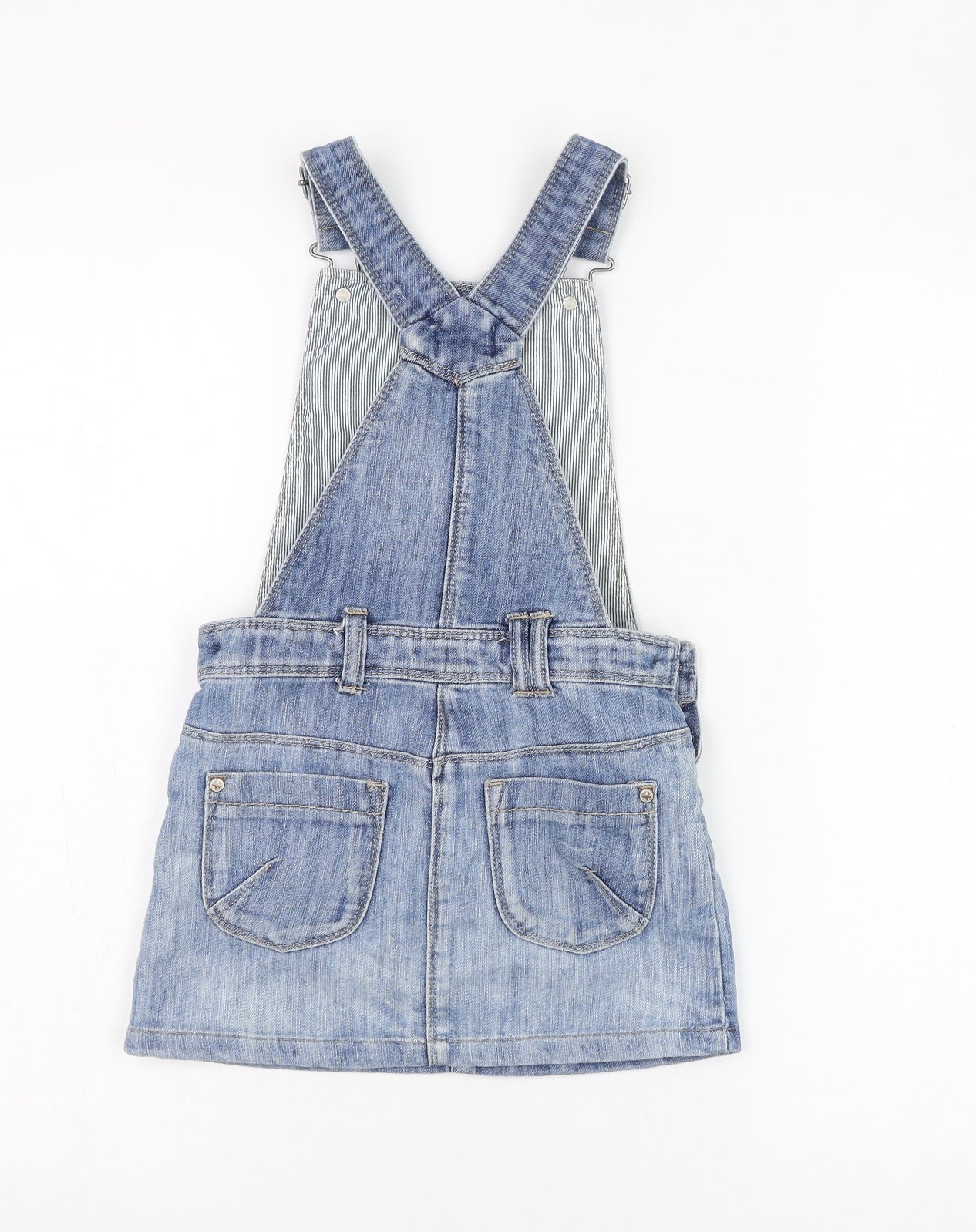 NEXT Girls Blue  Cotton Pinafore/Dungaree Dress  Size 6 Years  Sweetheart Hook & Eye