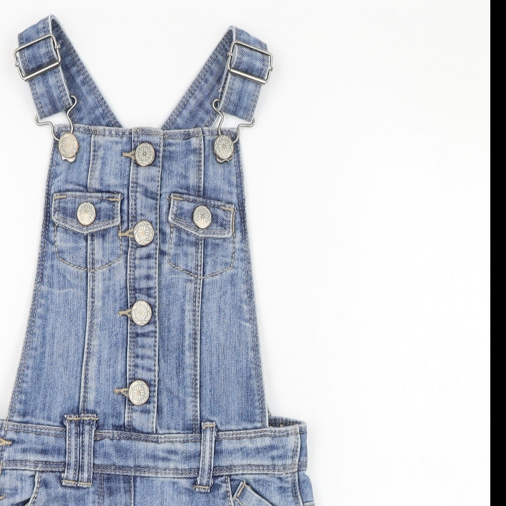 NEXT Girls Blue  Cotton Pinafore/Dungaree Dress  Size 6 Years  Sweetheart Hook & Eye