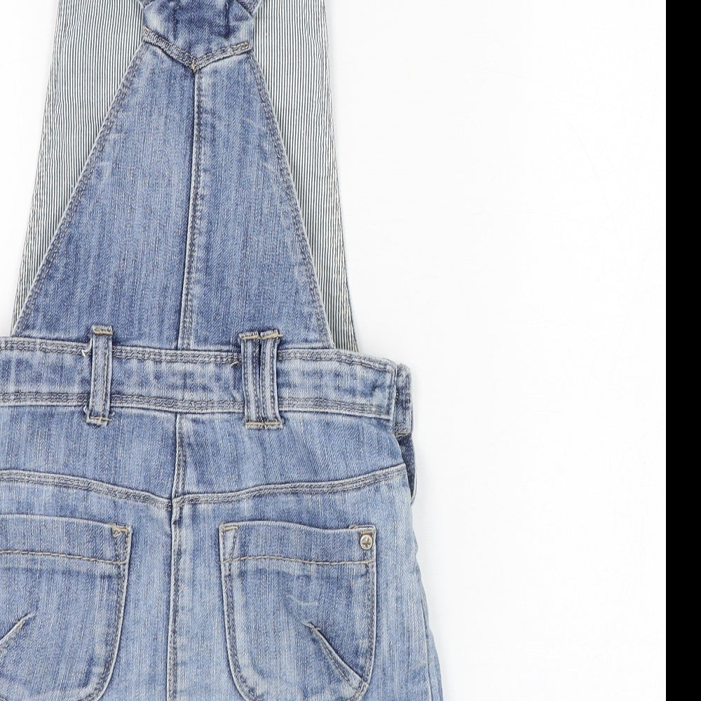 NEXT Girls Blue  Cotton Pinafore/Dungaree Dress  Size 6 Years  Sweetheart Hook & Eye