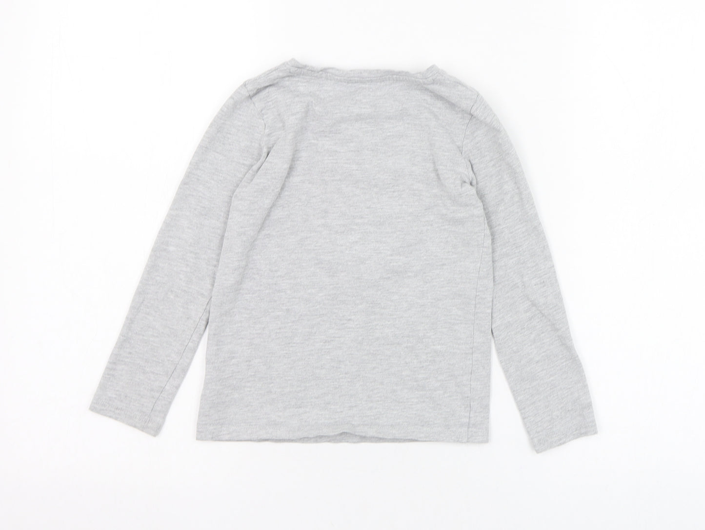 NEXT Girls Grey  Cotton Basic T-Shirt Size 6 Years Round Neck Pullover - Heart