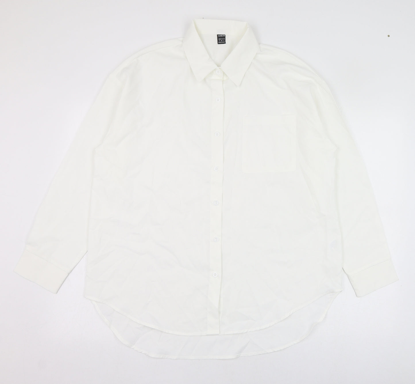 SheIn Womens White  Polyester Basic Button-Up Size 8 Collared