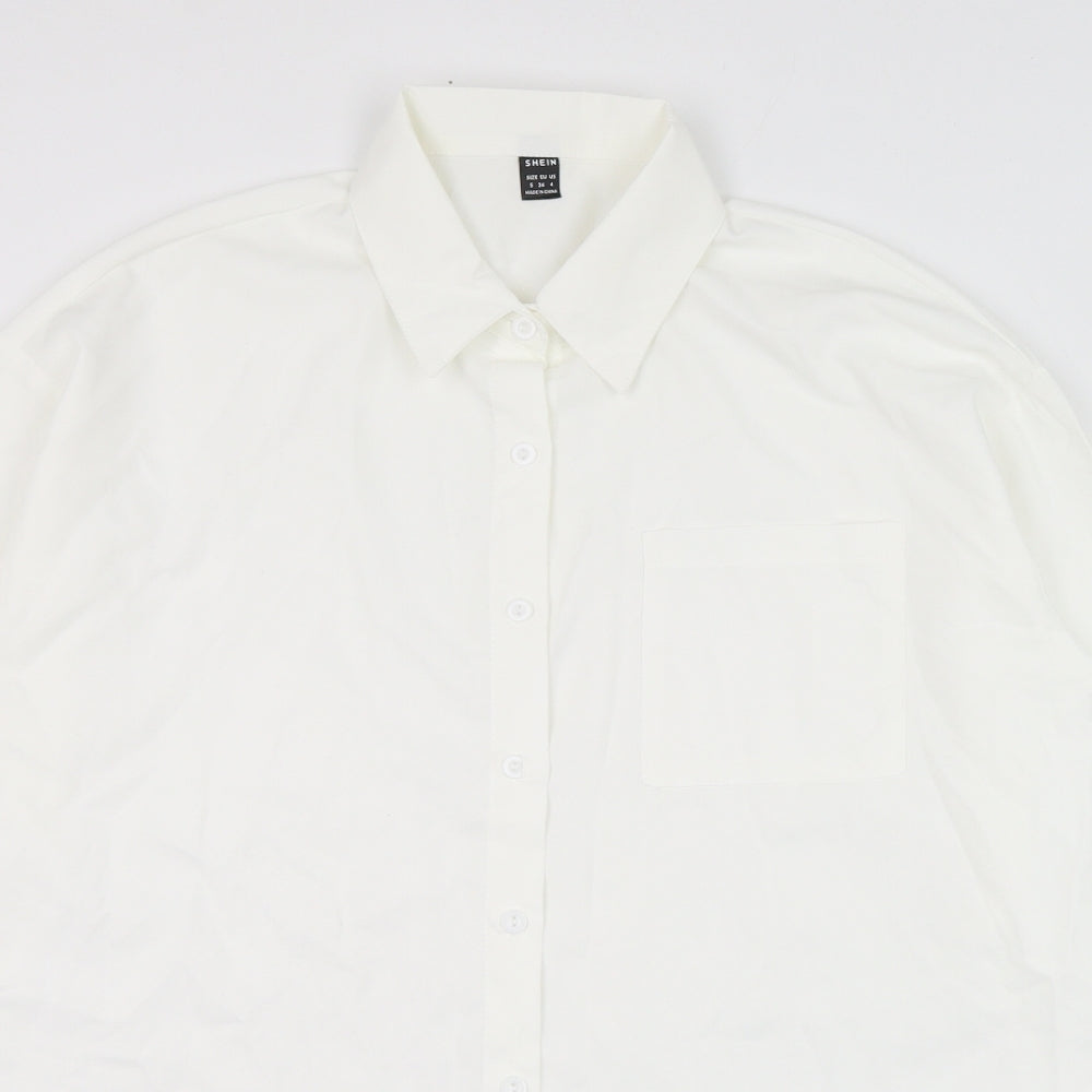 SheIn Womens White  Polyester Basic Button-Up Size 8 Collared