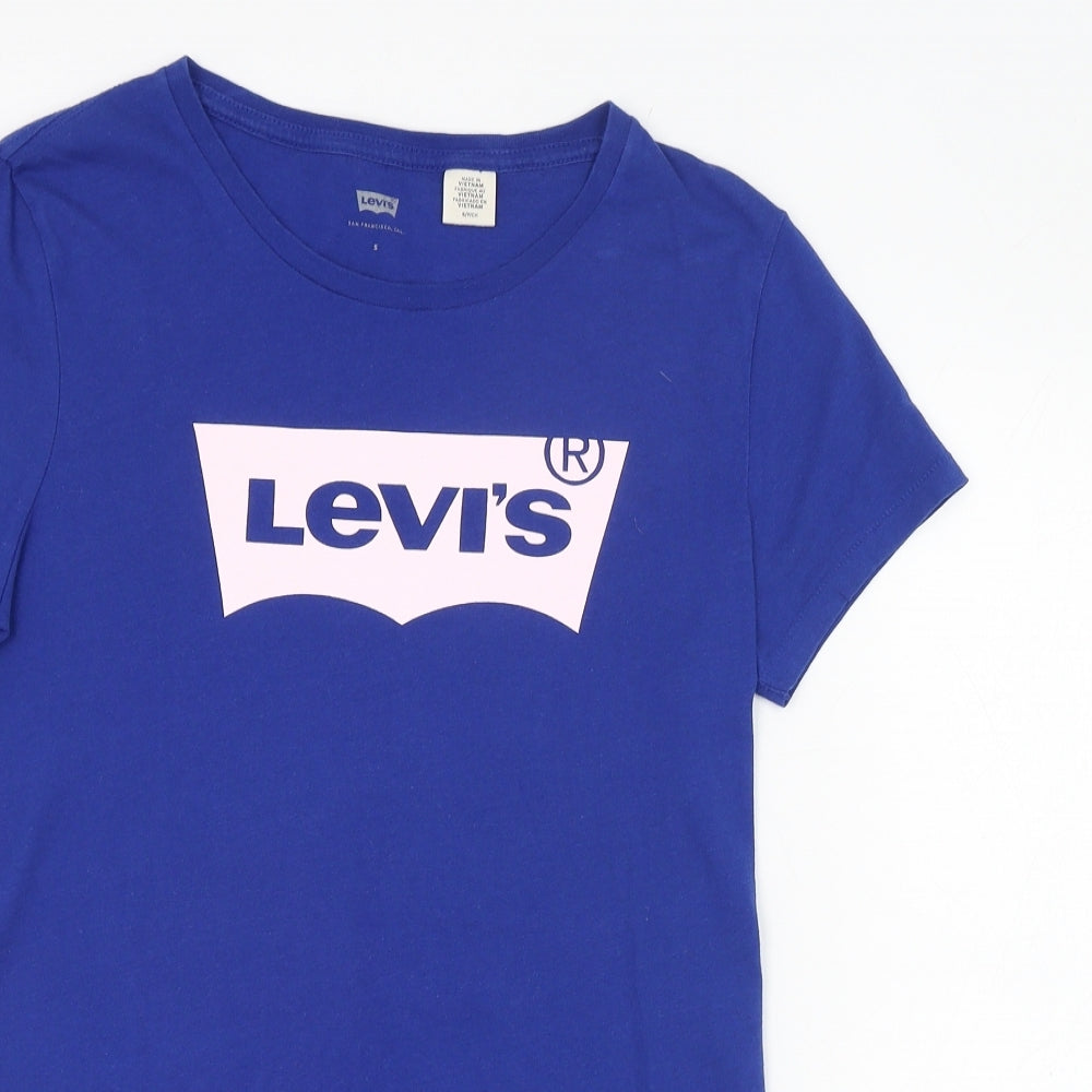 Signature by Levi Strauss & Co. Womens Blue  Polyester Basic T-Shirt Size S Round Neck