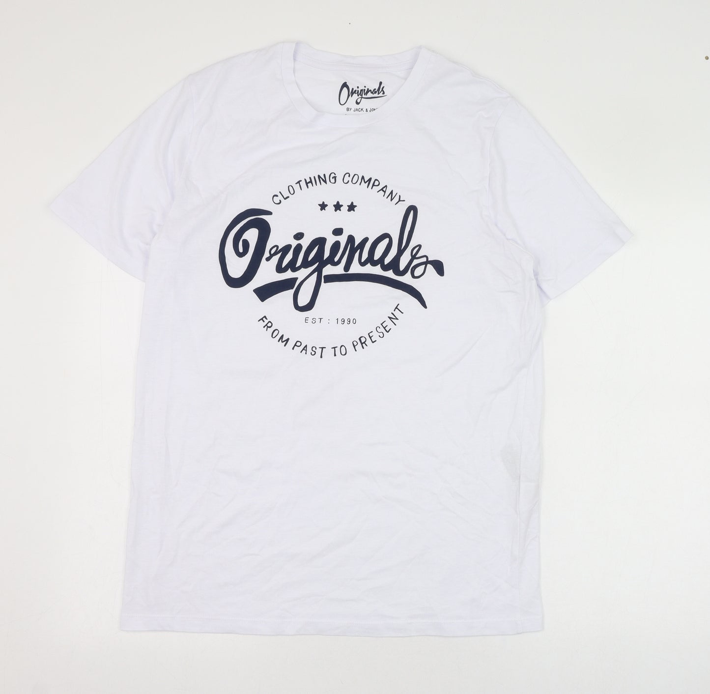 JACK & JONES Mens White  Cotton  T-Shirt Size L Round Neck