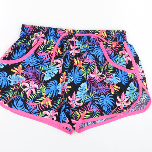 Dunnes Stores Womens Black Floral Polyester Hot Pants Shorts Size 26 L3 in Regular