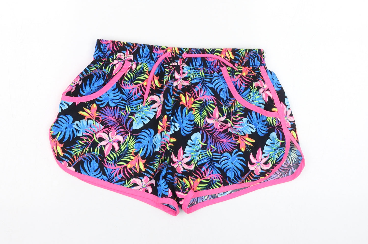 Dunnes Stores Womens Black Floral Polyester Hot Pants Shorts Size 26 L3 in Regular