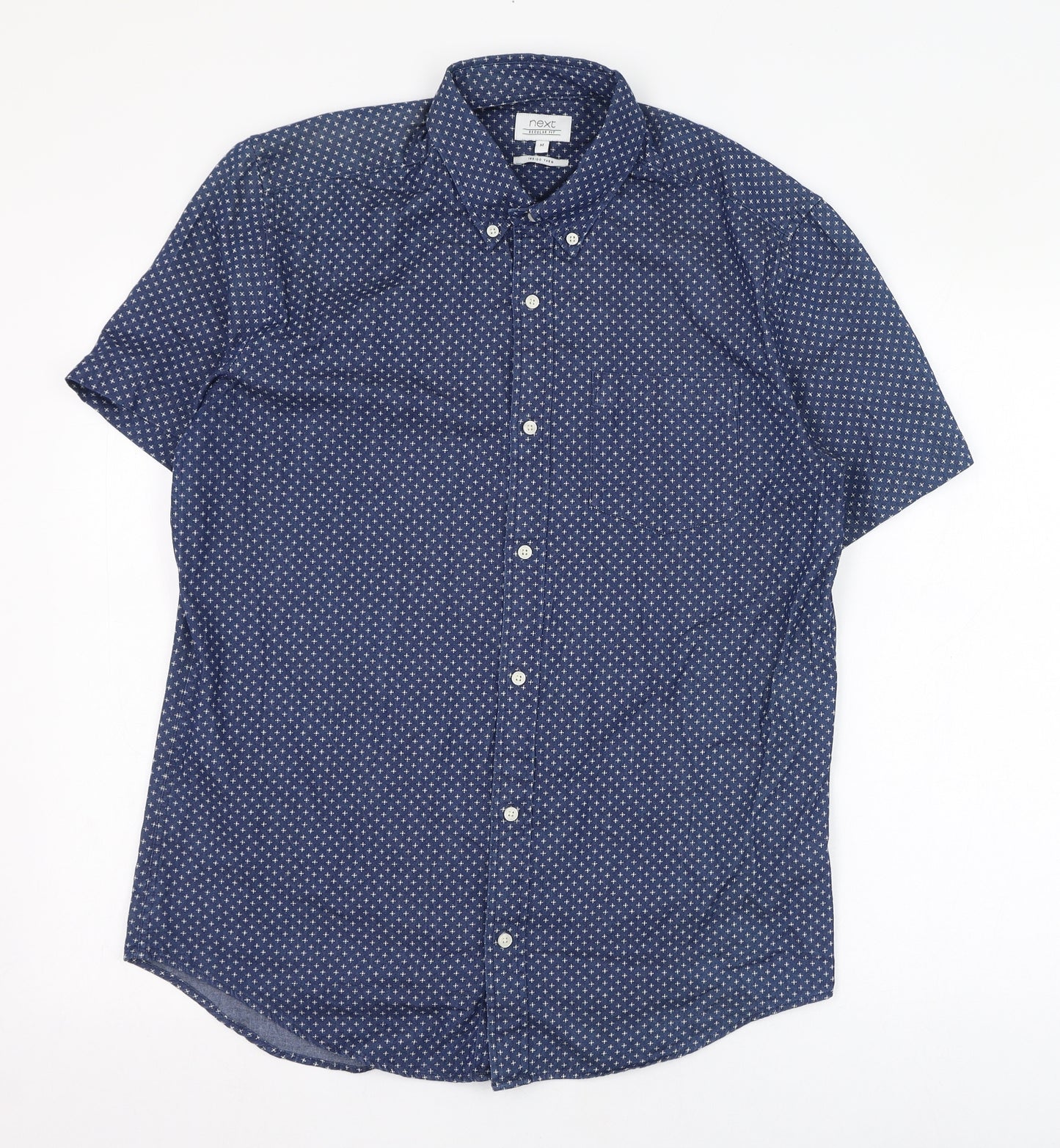 NEXT Mens Blue Geometric Cotton  Dress Shirt Size M Collared Button
