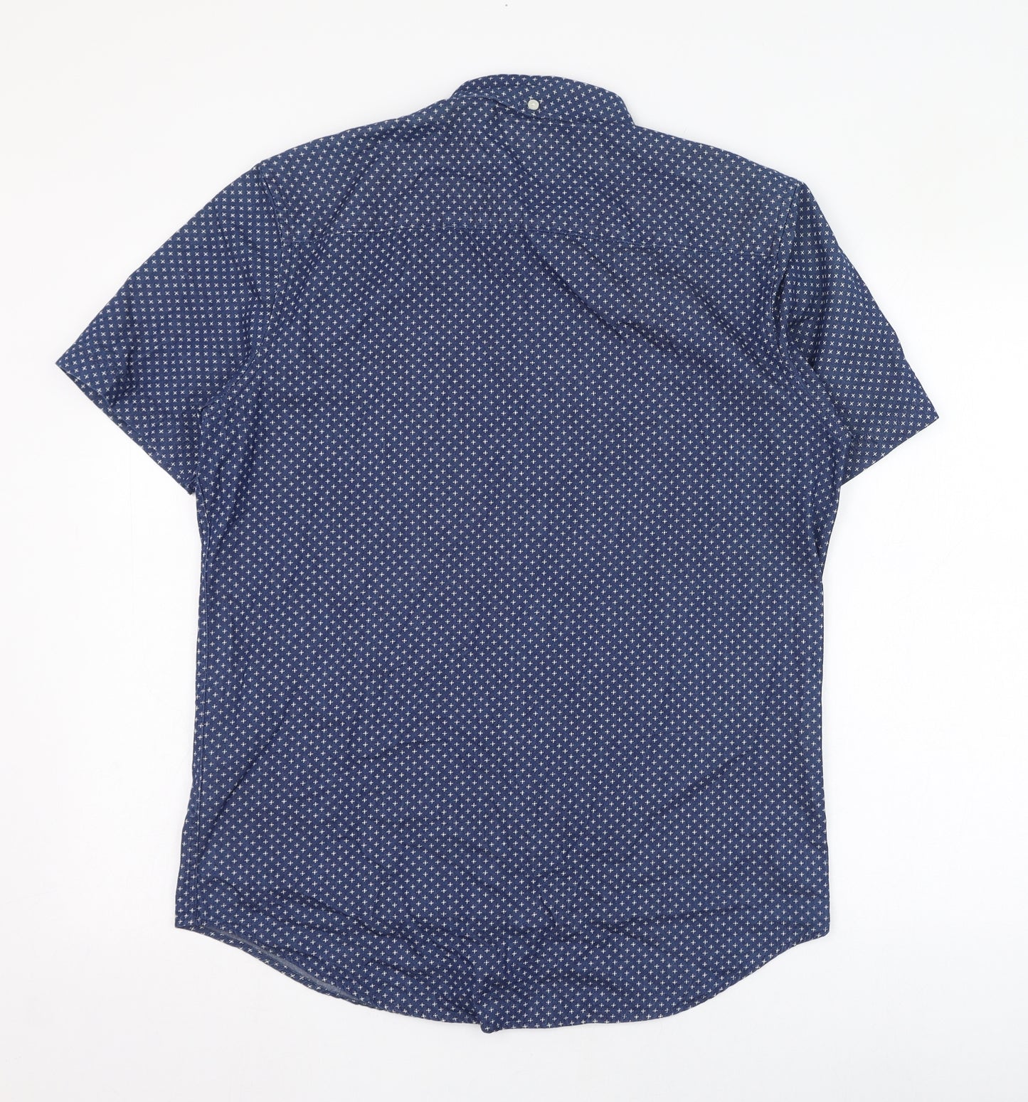 NEXT Mens Blue Geometric Cotton  Dress Shirt Size M Collared Button