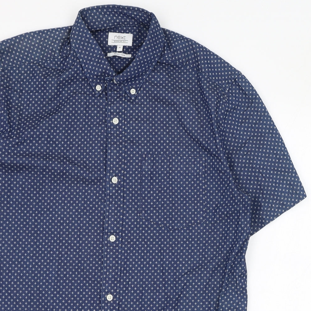 NEXT Mens Blue Geometric Cotton  Dress Shirt Size M Collared Button