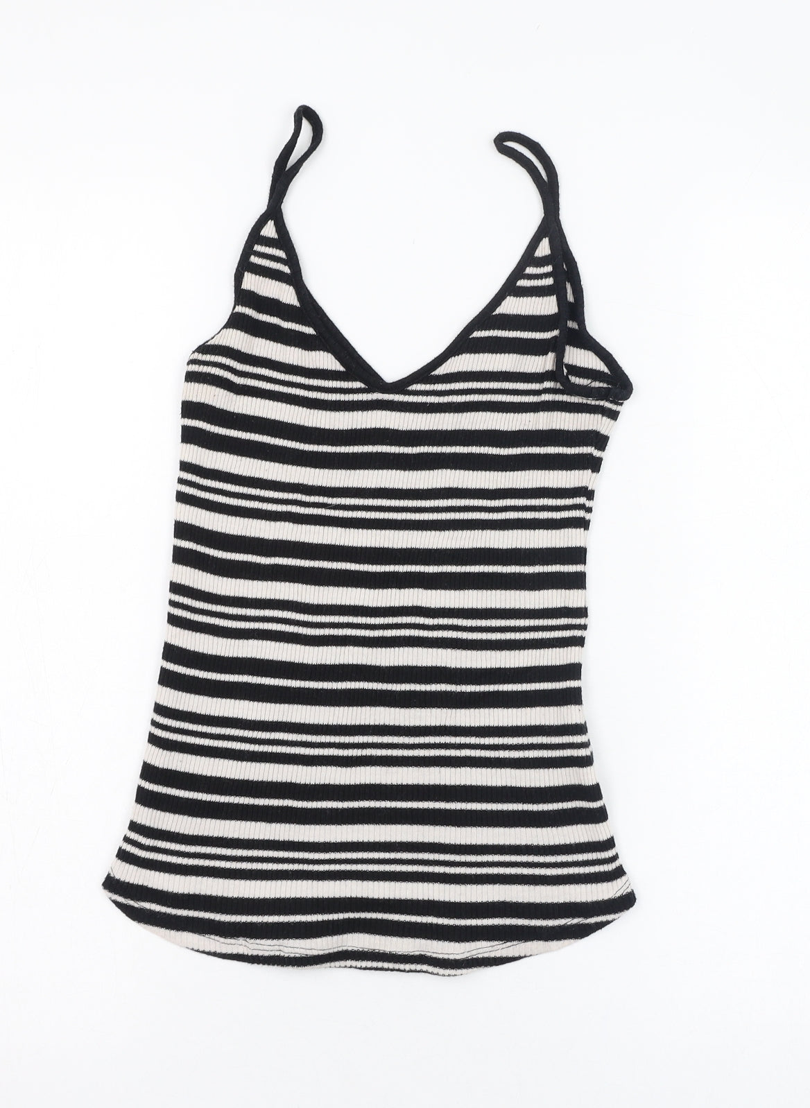 H&M Womens Black Striped Cotton Basic Tank Size S V-Neck