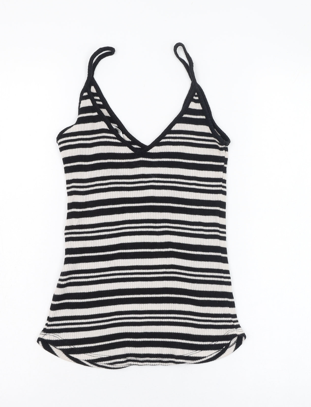 H&M Womens Black Striped Cotton Basic Tank Size S V-Neck