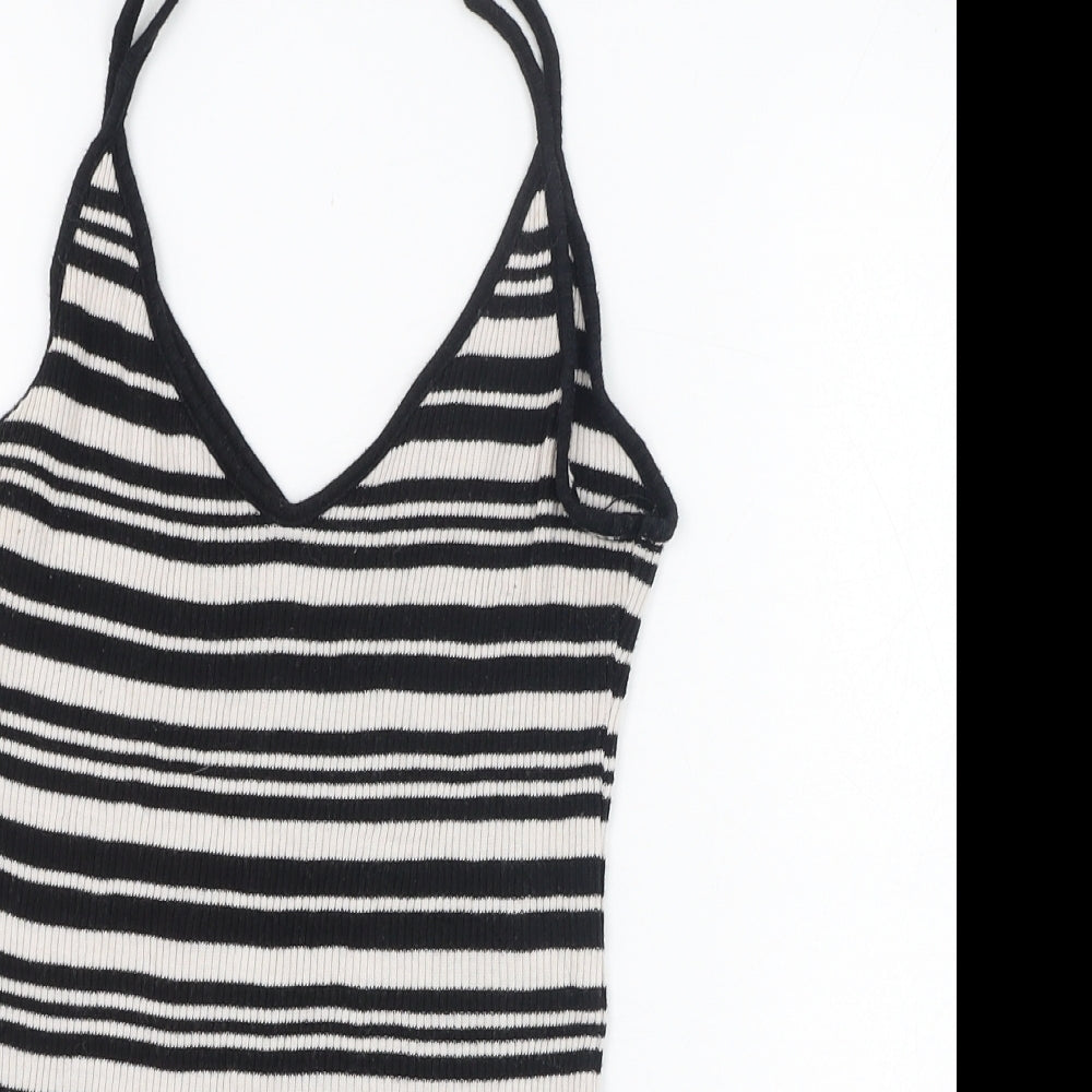 H&M Womens Black Striped Cotton Basic Tank Size S V-Neck