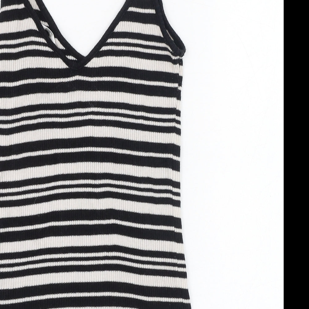 H&M Womens Black Striped Cotton Basic Tank Size S V-Neck