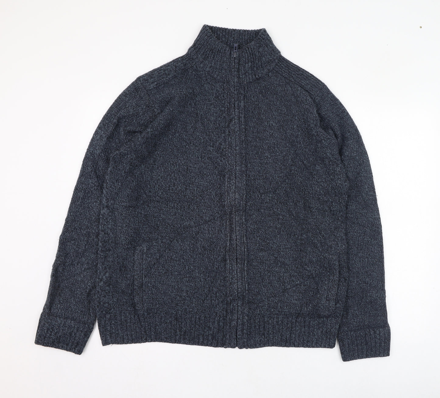 Marks and Spencer Mens Blue Mock Neck  Acrylic Full Zip Jumper Size L