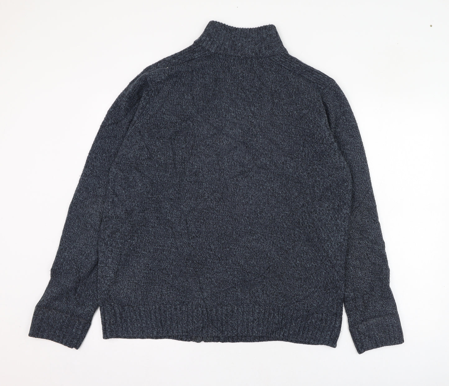 Marks and Spencer Mens Blue Mock Neck  Acrylic Full Zip Jumper Size L