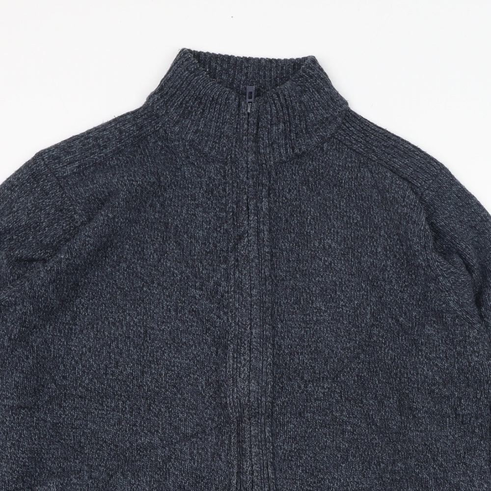 Marks and Spencer Mens Blue Mock Neck  Acrylic Full Zip Jumper Size L