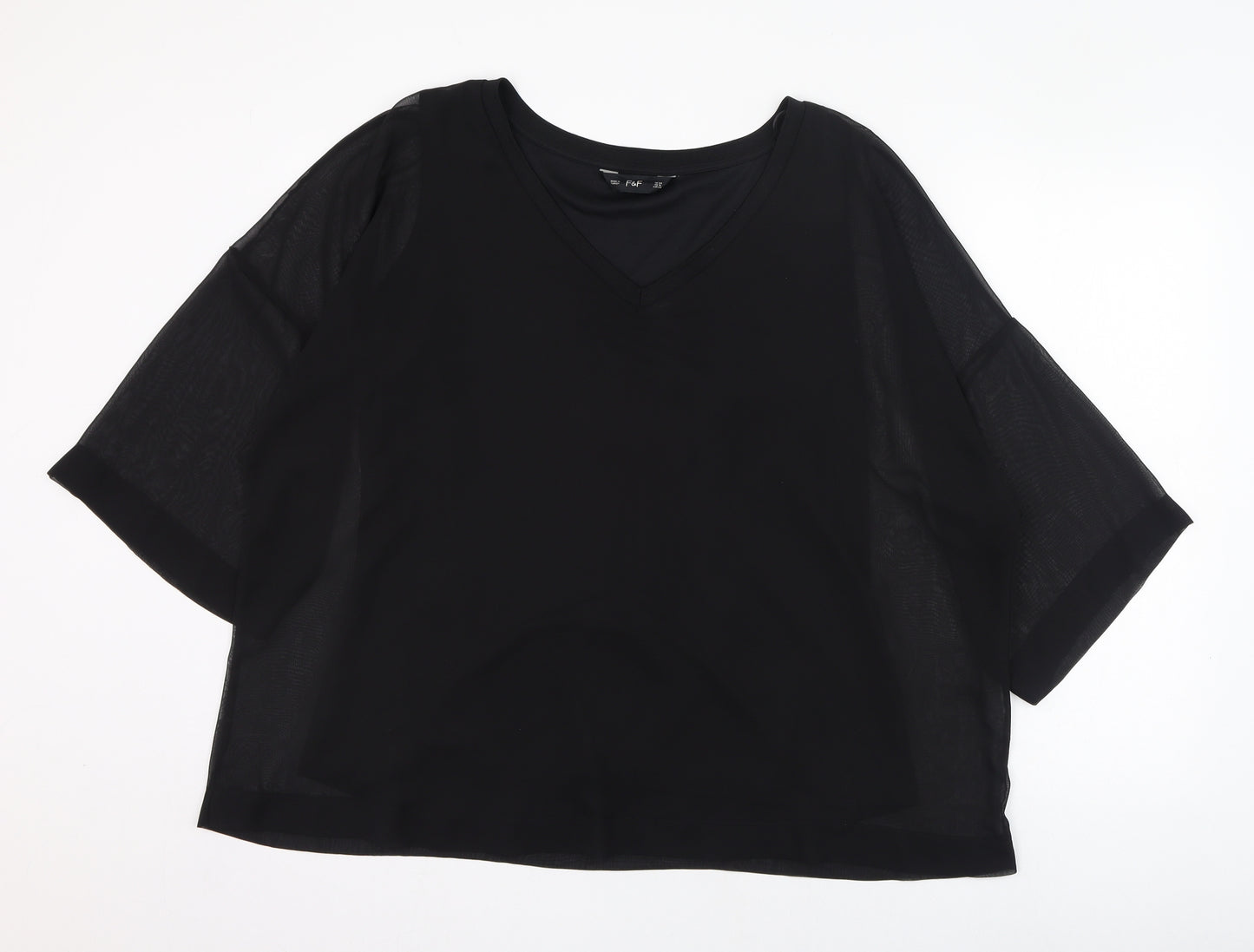 F&F Womens Black  Polyester Basic Blouse Size 20 V-Neck
