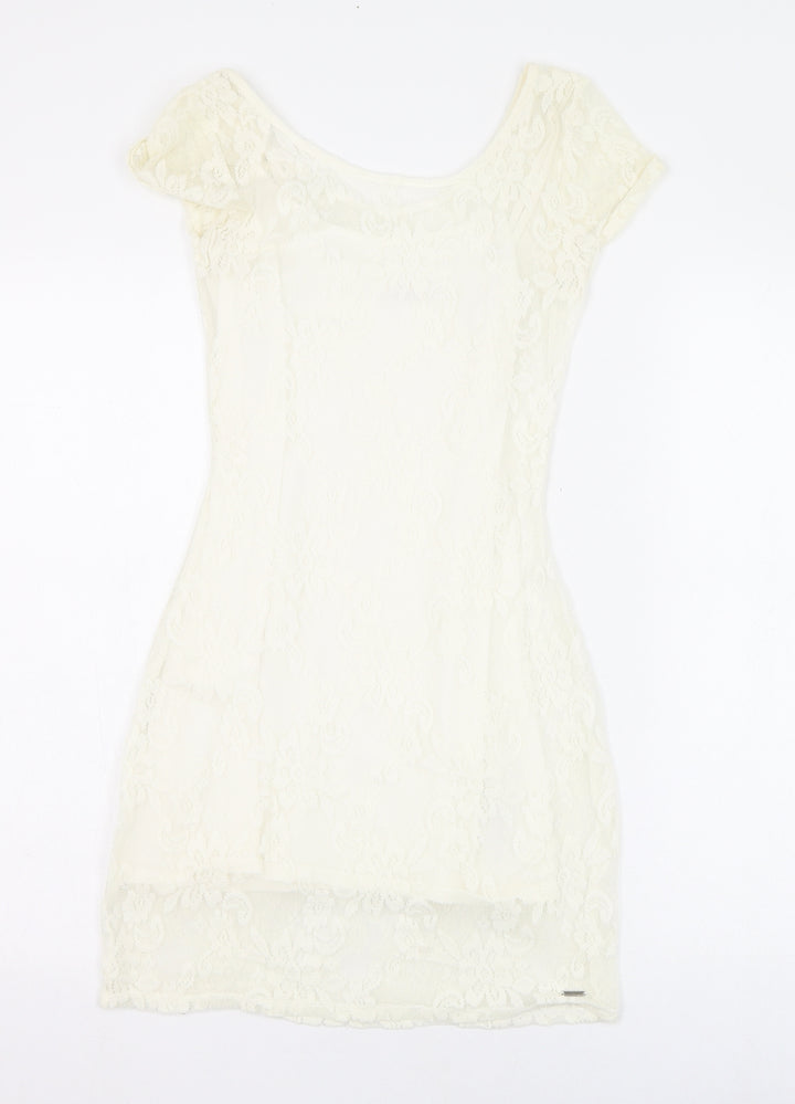 Hollister Womens Ivory  Nylon Pencil Dress  Size XS  Round Neck Pullover