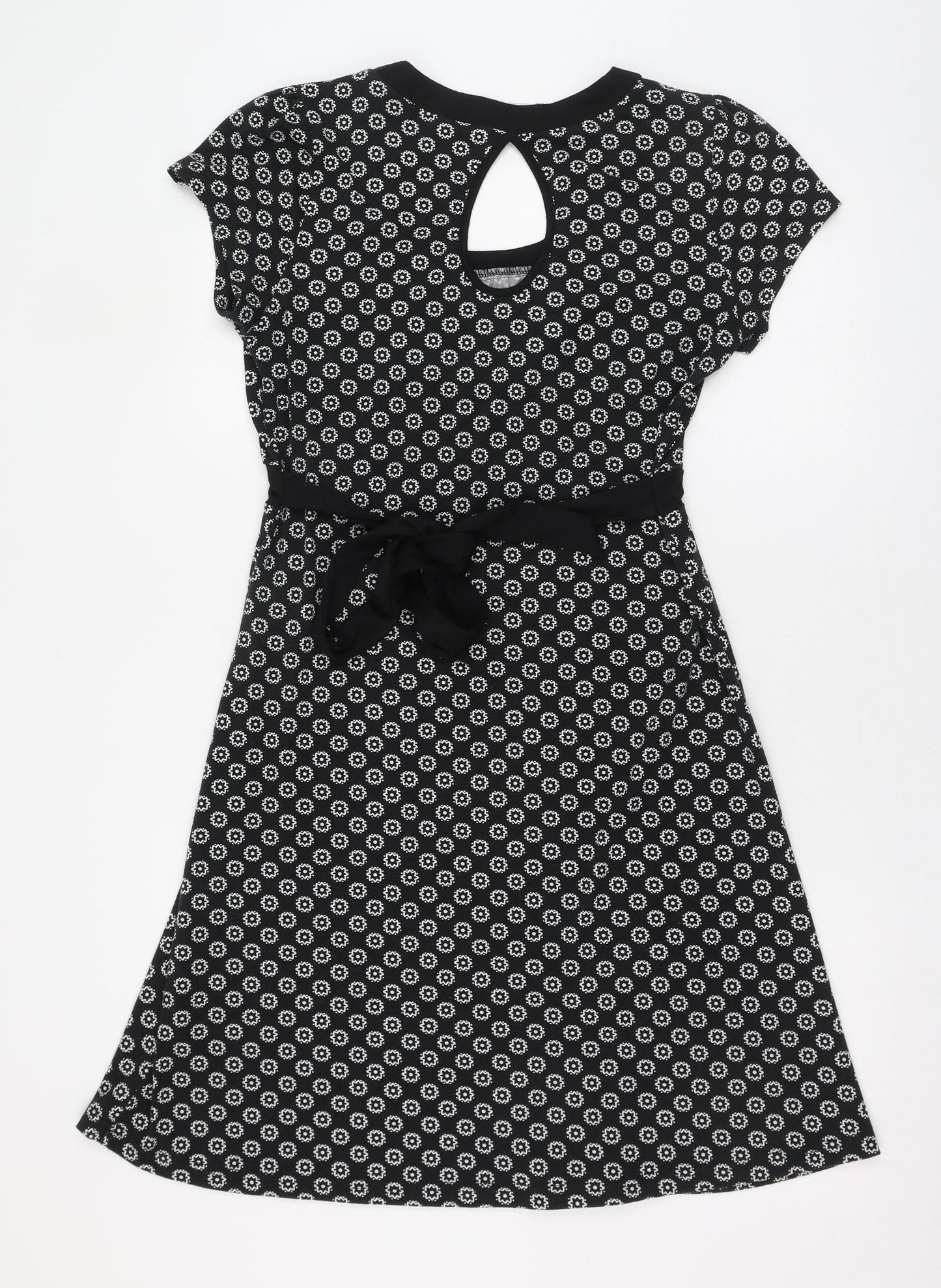Purple Womens Black Geometric Viscose Skater Dress  Size L  Round Neck Pullover
