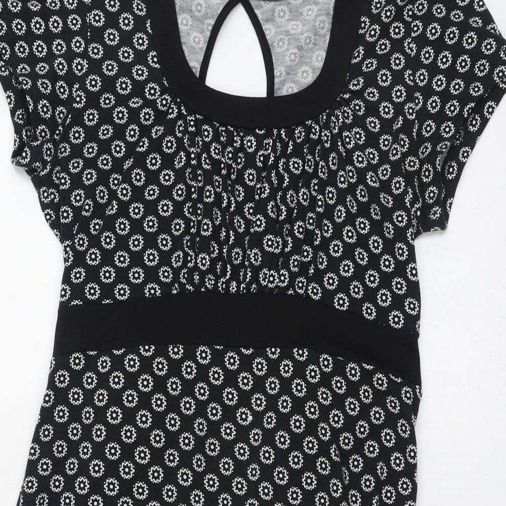 Purple Womens Black Geometric Viscose Skater Dress  Size L  Round Neck Pullover