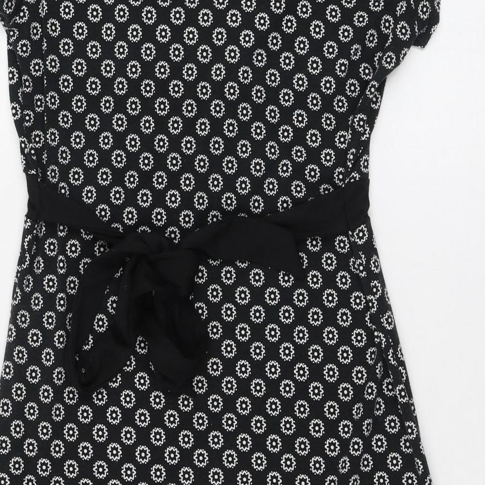 Purple Womens Black Geometric Viscose Skater Dress  Size L  Round Neck Pullover