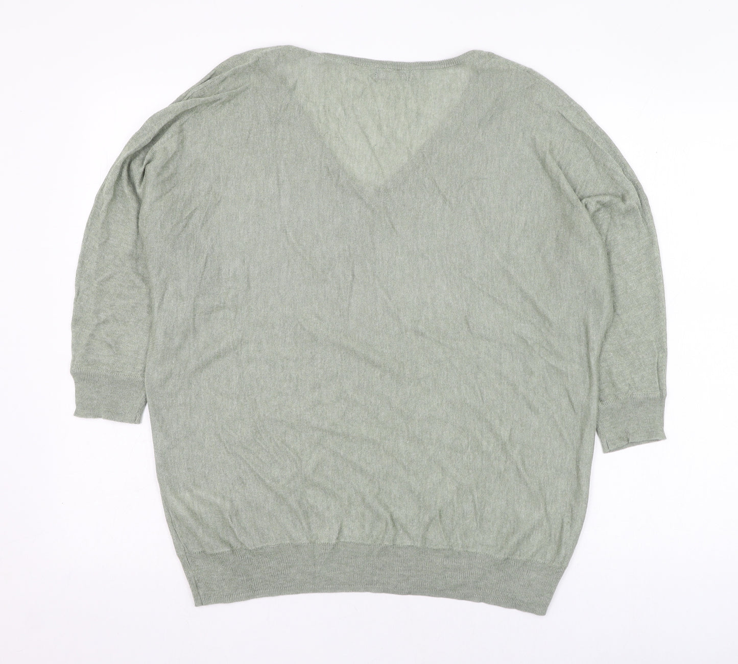 M&Co Womens Green V-Neck  Viscose Pullover Jumper Size 14