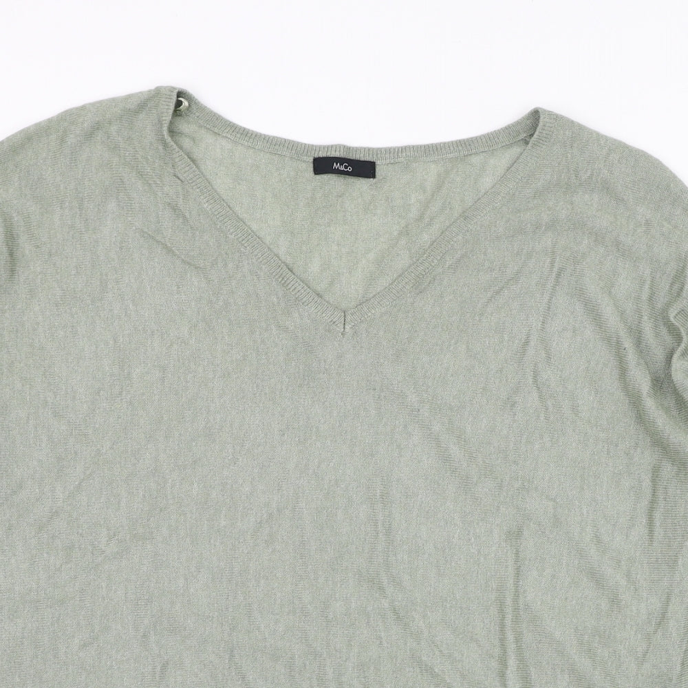 M&Co Womens Green V-Neck  Viscose Pullover Jumper Size 14