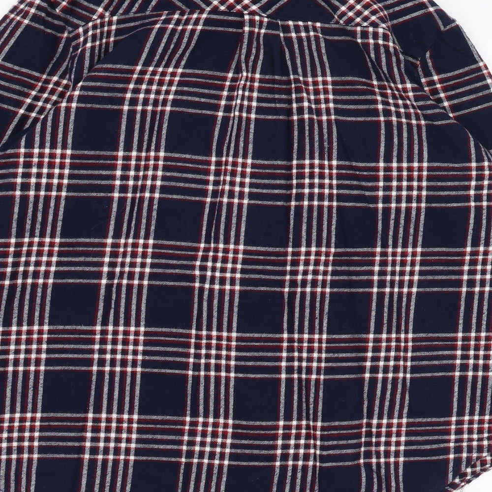 New Look Womens Blue Check Cotton Basic Button-Up Size 14 Collared