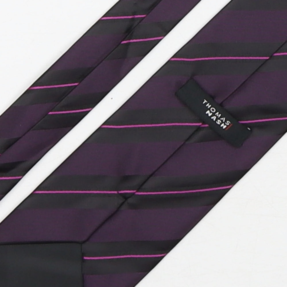 Thomas Nash Mens Purple Striped Polyester Pointed Tie One Size