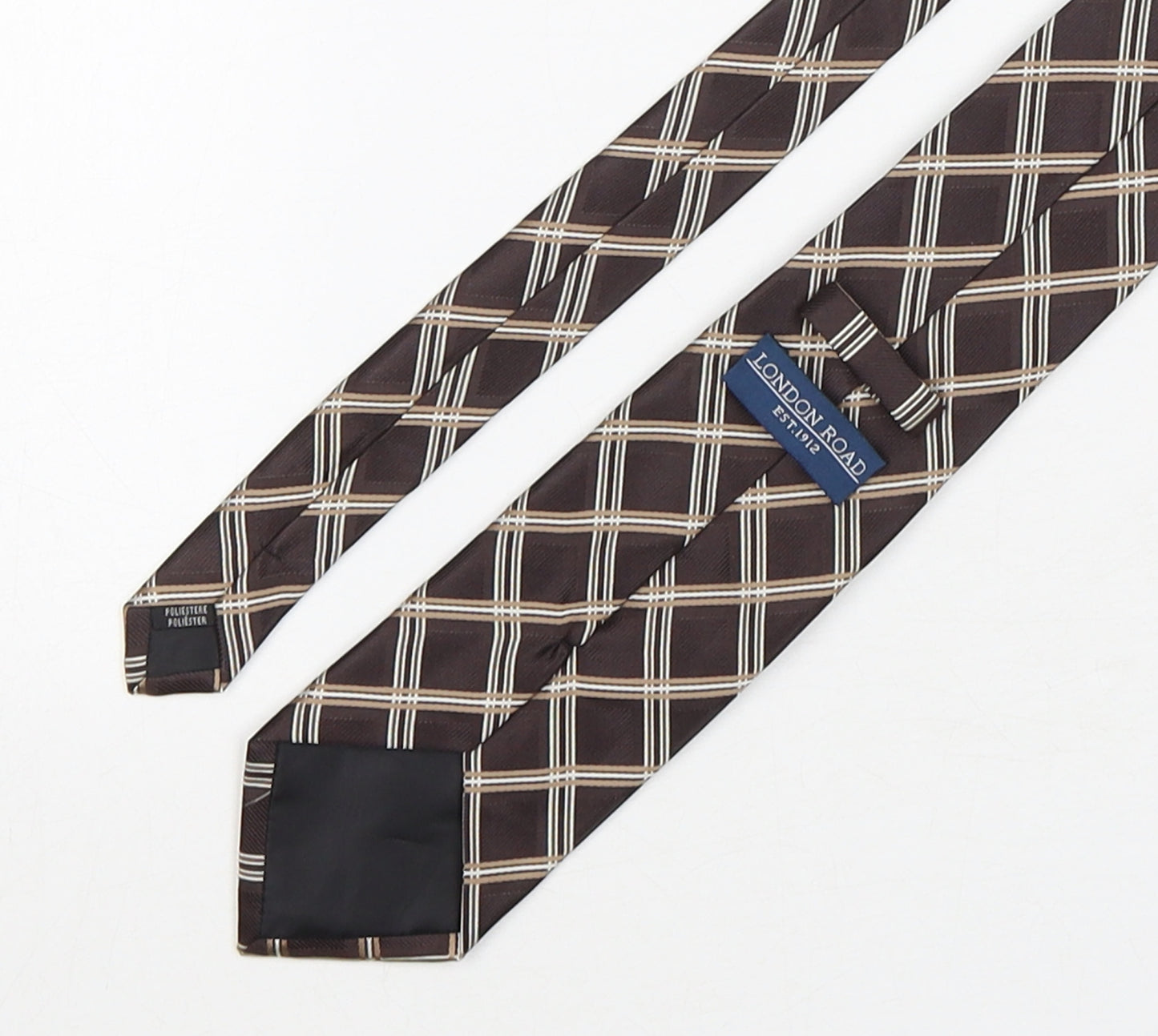 London Road Mens Brown Plaids & Checks Polyester Pointed Tie One Size