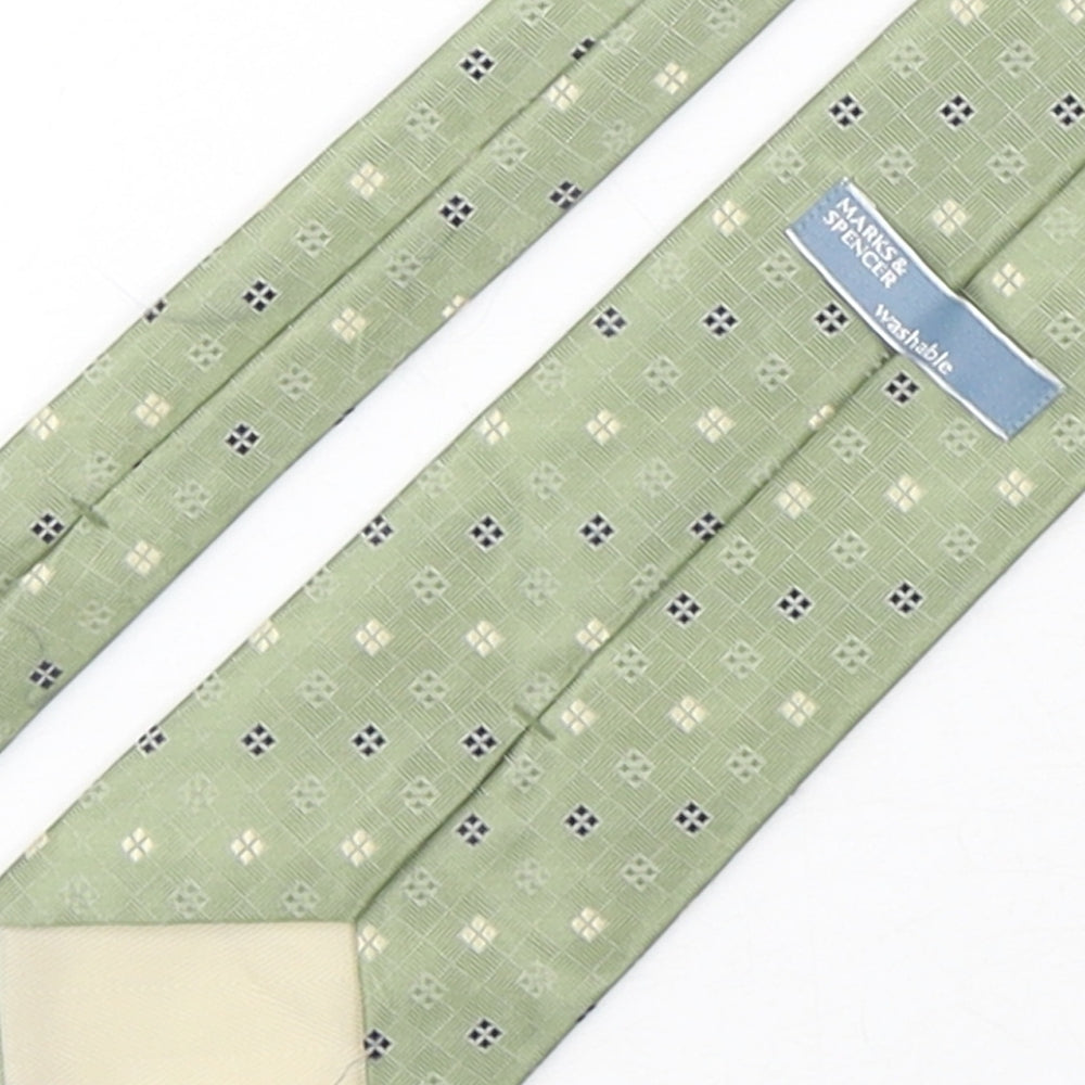 Marks and Spencer Mens Green Geometric Polyester Pointed Tie One Size