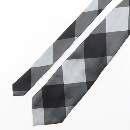NEXT Mens Grey Plaids & Checks Polyester Pointed Tie One Size