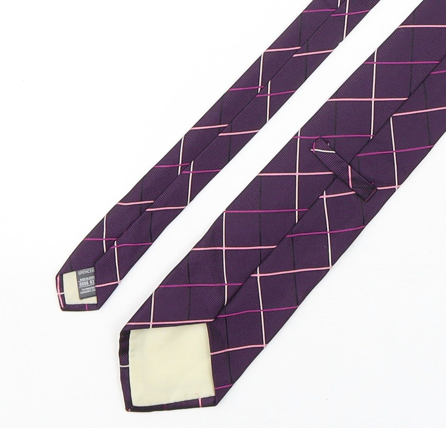 Marks and Spencer Mens Purple Plaids & Checks Silk Pointed Tie One Size