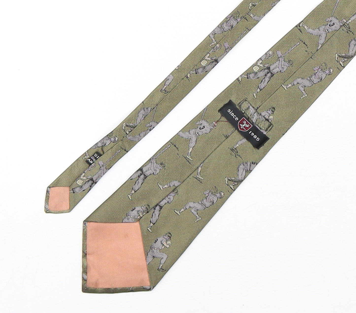 Preworn Mens Green Geometric Silk Pointed Tie One Size - Baseball