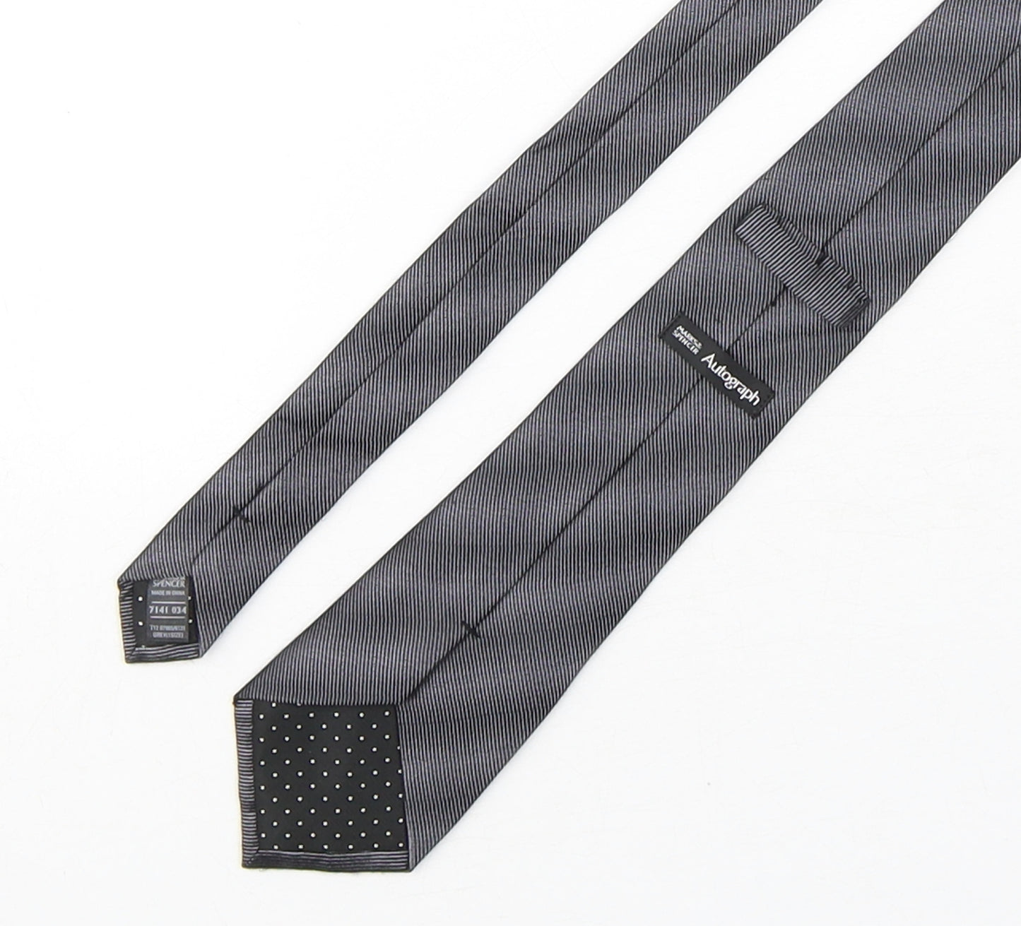 Autograph Mens Grey Striped Silk Pointed Tie One Size