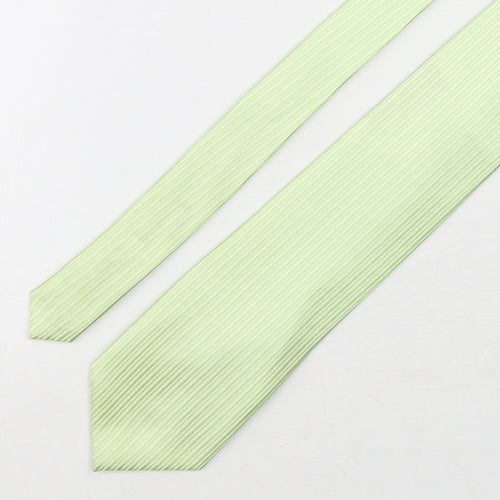 DH & AA Mens Green Striped Polyester Pointed Tie One Size