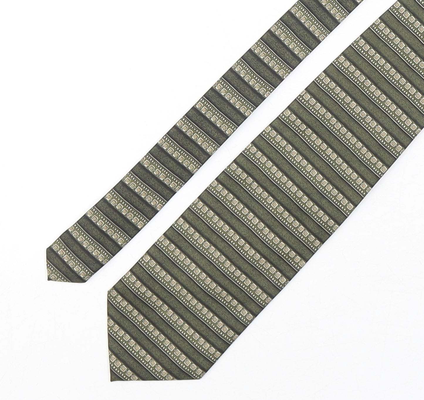 Greenwoods Mens Green Striped Polyester Pointed Tie One Size