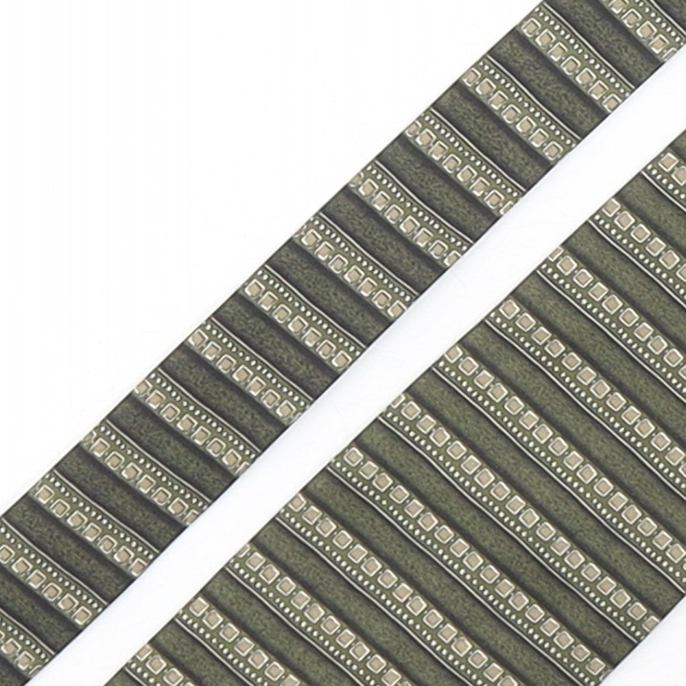 Greenwoods Mens Green Striped Polyester Pointed Tie One Size