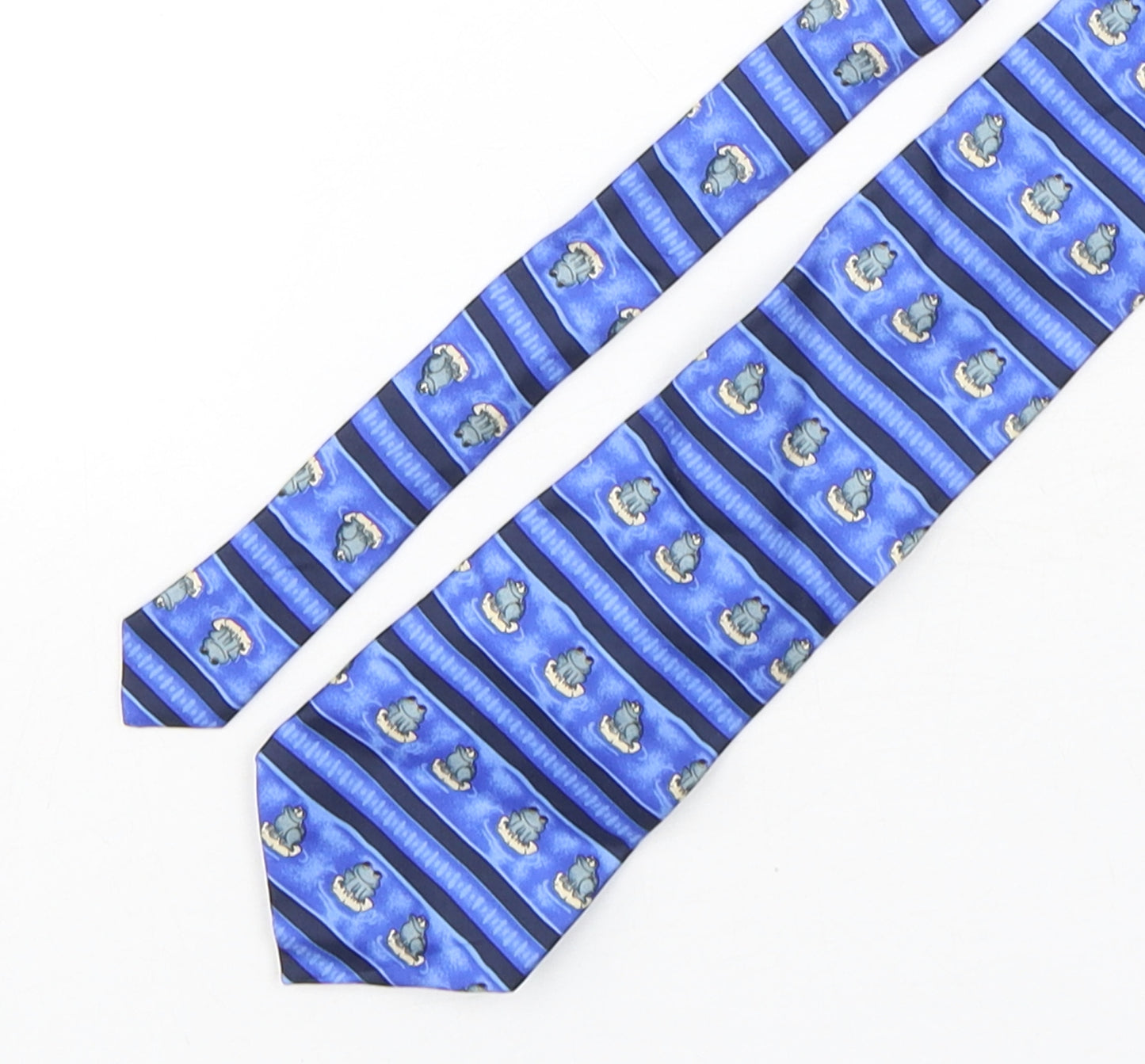 Charles  Mens Blue Striped Silk Pointed Tie One Size - Frog Print